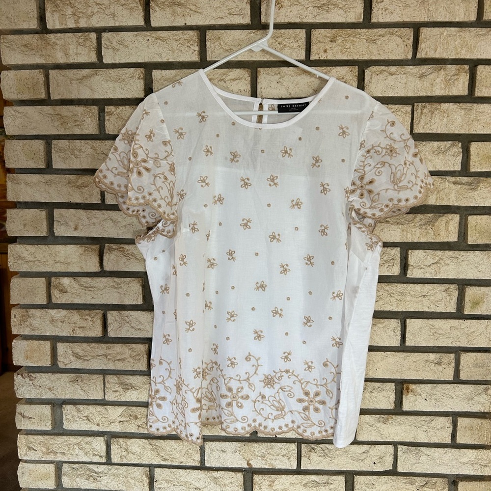 Lane Bryant White Cream Embellished Blouse